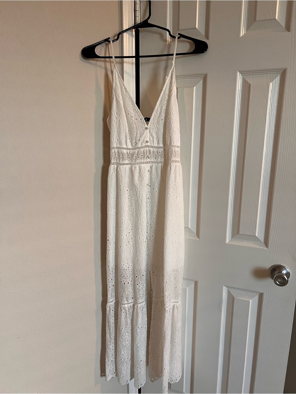 White Eyelet Maxi Dress with V-Neck
